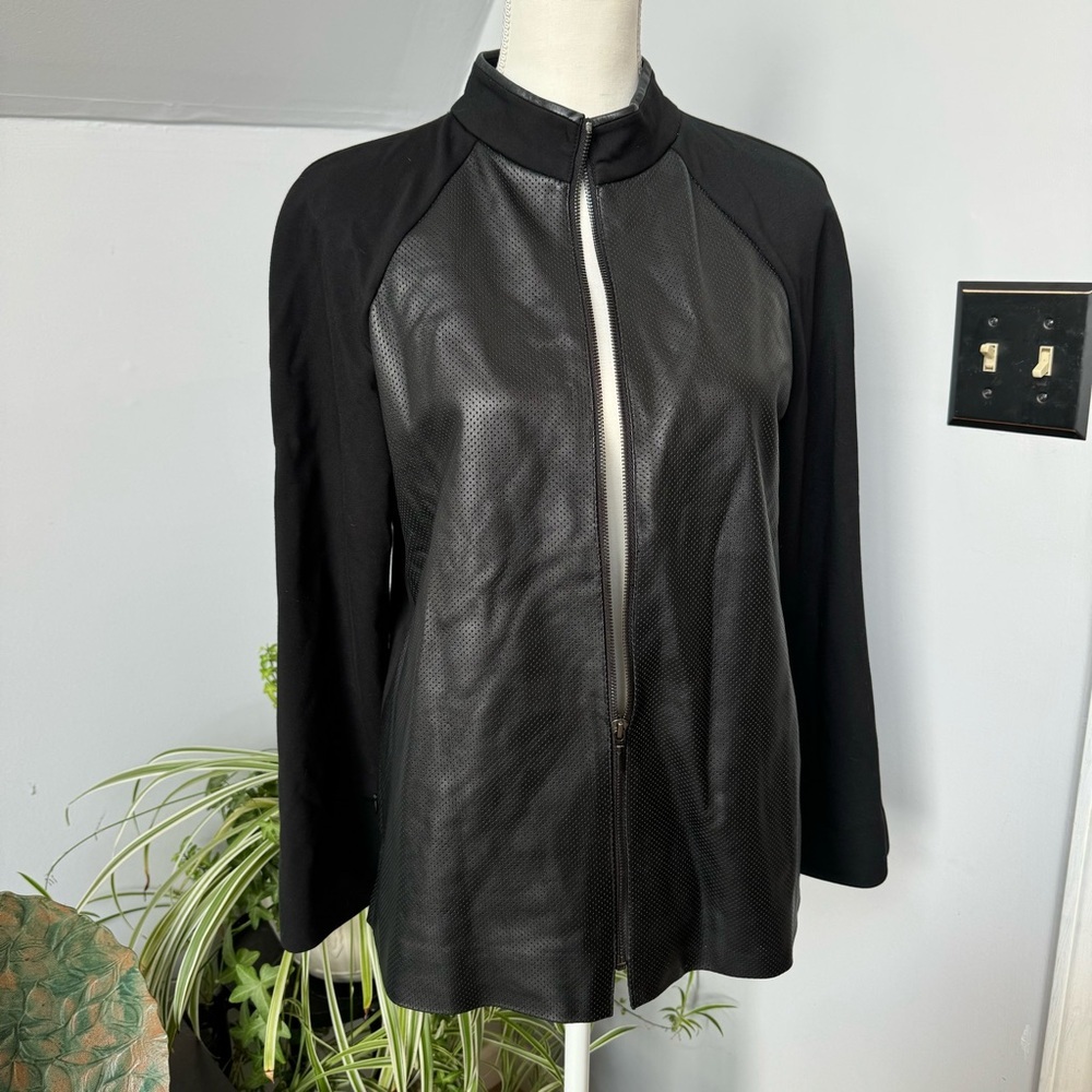 Carlisle Black Leather‎ Mixed Media Jacket w/ Mandarin Collar size 8